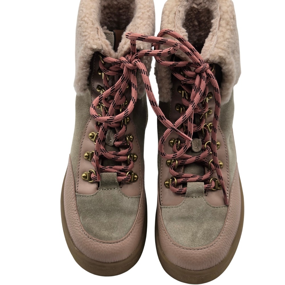 Coach G2657 Hiking Boots Womens 5B Pink Leather Suede Shearling Platform